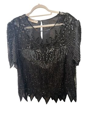Scala Vintage Black all beaded top L